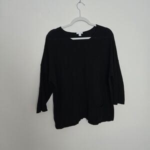 J. Jill Black Knit linen cotton blend sweater with front pocket casual basic XL
